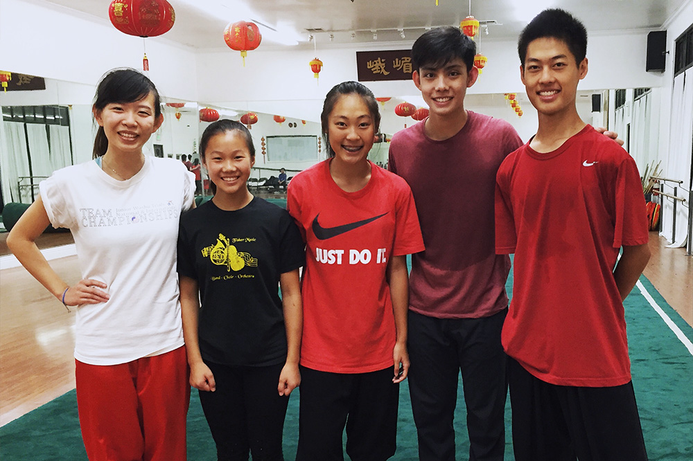 Tze Yuan (2nd from right) continued his Wushu training with other team mates in the bay area
