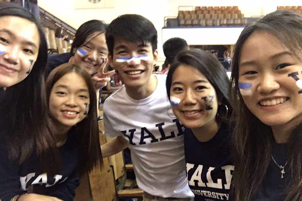 At the annual Yale Up! event when everyone dresses up in Yale merchandises and support sports matches that are similar to NUS’ inter-hall games