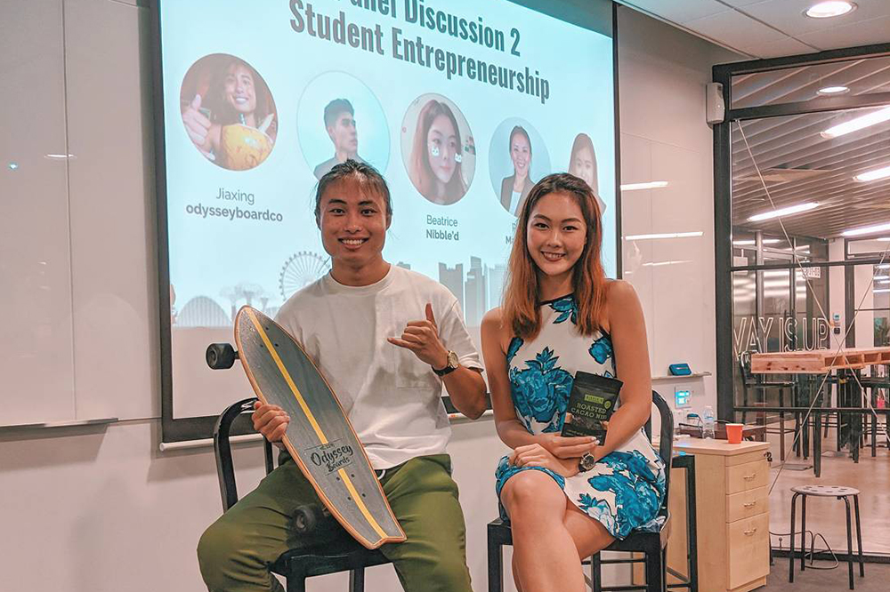Jiax at a panel discussion on student entrepreneurship at NUS