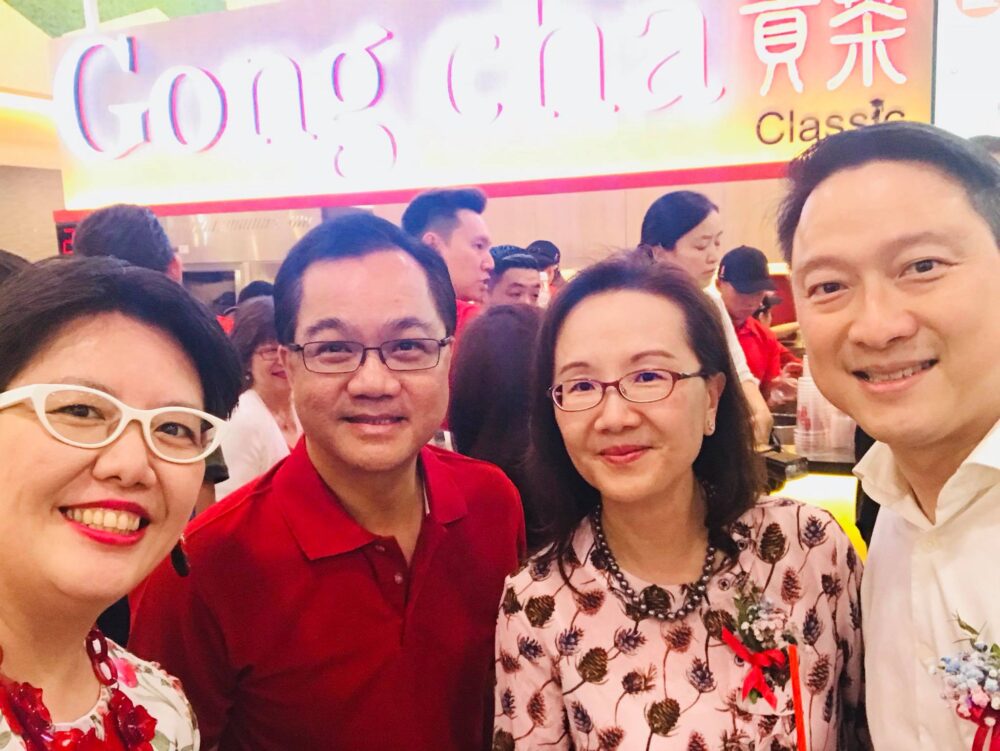 At the official opening ceremony, (from left), Chua Nan Sze Marie-Antoine, Director, Graduate Studies; Mr Kang Puay Seng; Professor Susanna Leong; and guest-of-honour Dr Lam Pin Min, Senior Minister of State