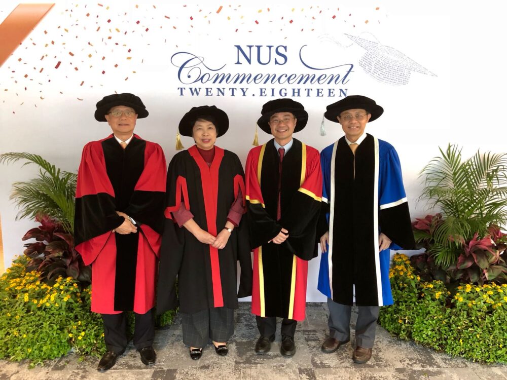 From left: NUS Business School Dean Prof Bernard Yeung; Mrs Lim Hwee Hua; Dr Leslie Teo; Prof Bernard Tan, Senior Vice Provost (Undergraduate Education)