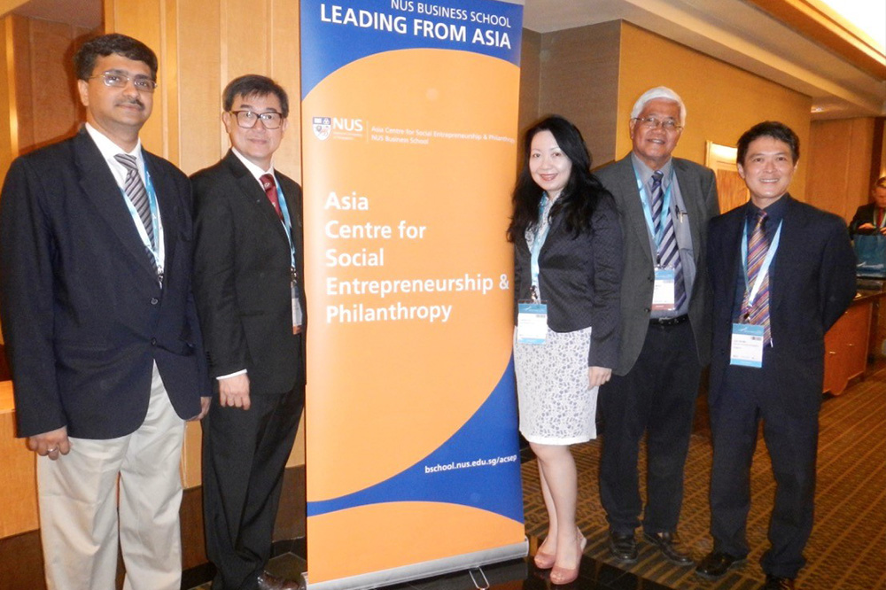 Audrey at the World Health Summit 2013 with (from left) Amit Jain, Founder of ehealthpoint; Jack Sim, Founder of World Toilet Organisation and BoP Hub; Antonio Meloto, Founder of Gawad Kalinga and Prof Yee Wei Lim.
