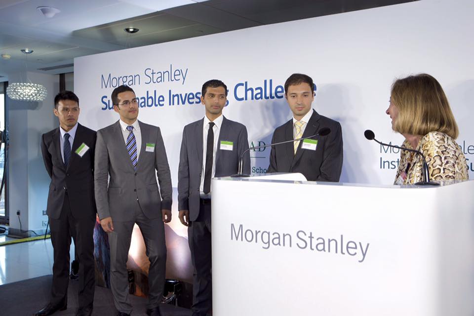 Gustavo (right) with his team at the 2015 Morgan-Stanley Sustainable Investment Challenge