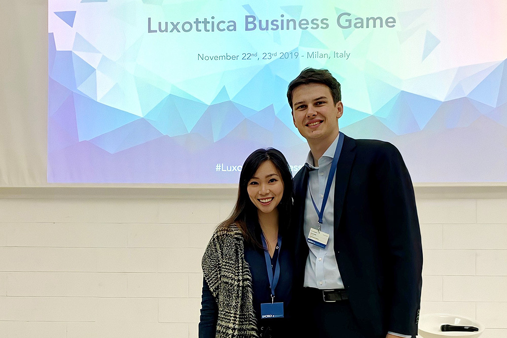 Yan Ying (left) and Julius gained valuable experience at the Luxottica Business Challenge in Milan.