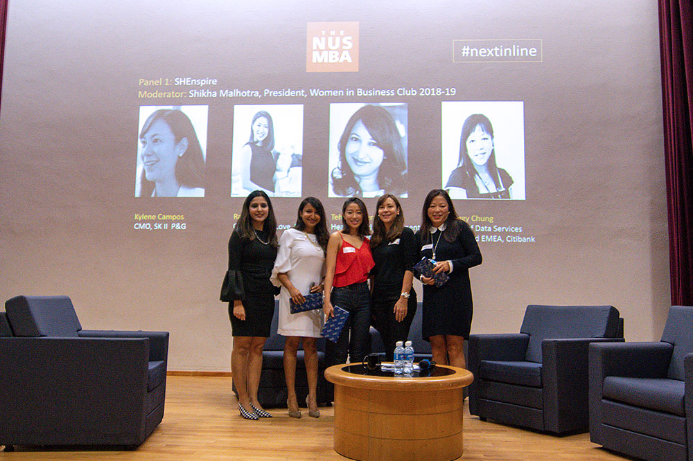 Shenspire panel (left to right): Shikha Malhotra, Tehani Chadha (Head of Diversity Recruiting, Bloomberg LP), Rachel Lim (Co-founder, Love, Bonito), Kylene Campos (CMO SK II, P&G) and Meggy Chung (Head of Data Services APAC & EMEA, Citibank)