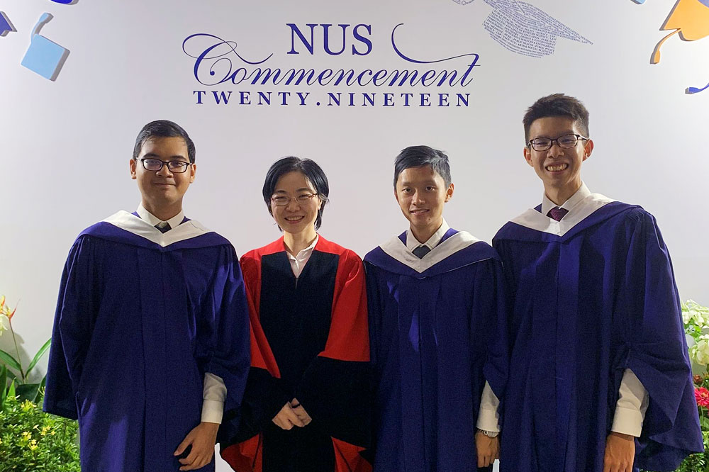 From left: Dehn See Toh Wei Jie, Senior Lecturer Zhang Weina, Gerald Koh Chee Hean, Damien Lam Wai Cheong. The team clinched a $5,000 prize. Not in picture: Dingyan Khoo.