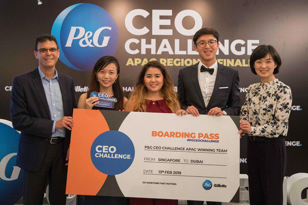 From left: Jamal Berradia of P&G, Winnie Tan, Teo Xin Yee, Wong Hong Qiang, JooYoun Kim of P&G