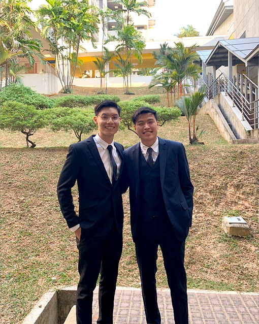 National Service buddies turned business partners Derrick Liew (left) and Jaden Yan (right)