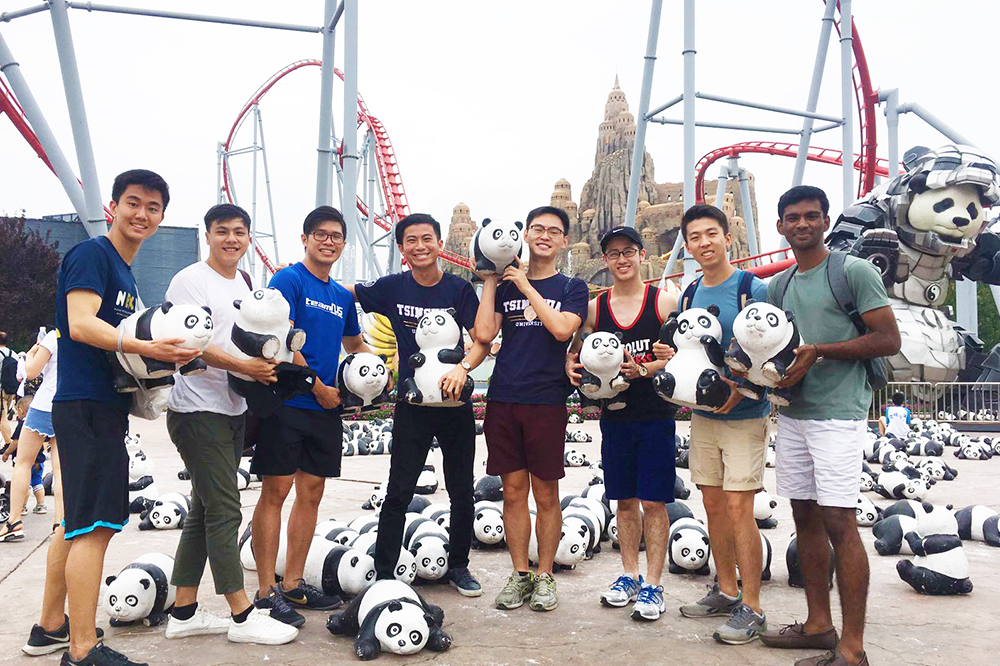 Ganesh (right) with fellow Business School peers from the Bizad Leadership Programme (BLDP) at Happy Valley Amusement Park, Beijing, China in 2017