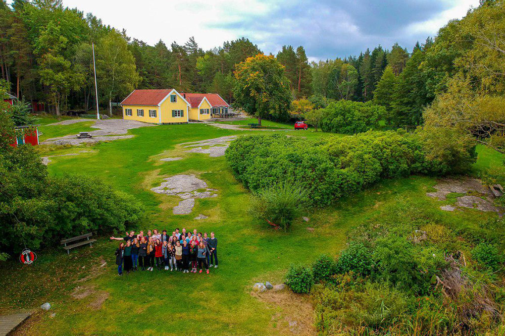 Aerial shot of Jolyn and her choir mates during a summer retreat