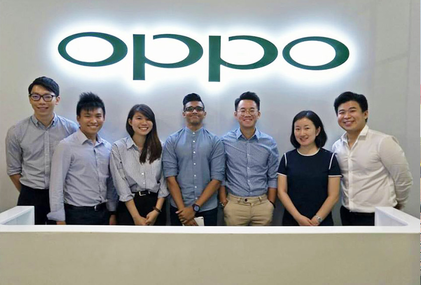 Lionel (second from left) and his team presenting their Field Service Project (FSP) recommendations at OPPO Singapore’s office