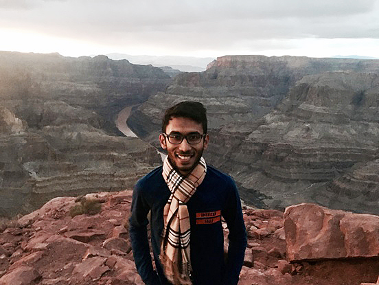 At the Grand Canyon where behind Marzouq was a few thousand feet drop!