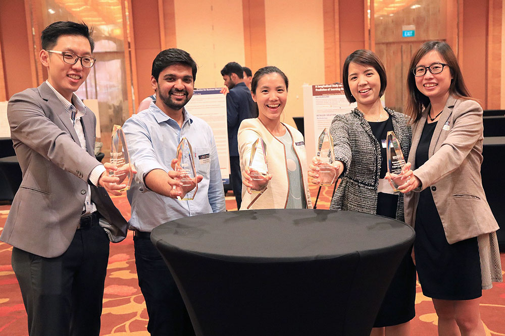 Winners of Outstanding Capstone Project Award (from left) Bertrand Xiao, Shivam Bansal, Dani Wu, Pham Huong Giang, Yi Suqin