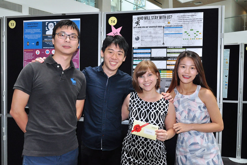 The team with project instructor Asst Prof He Long (left)