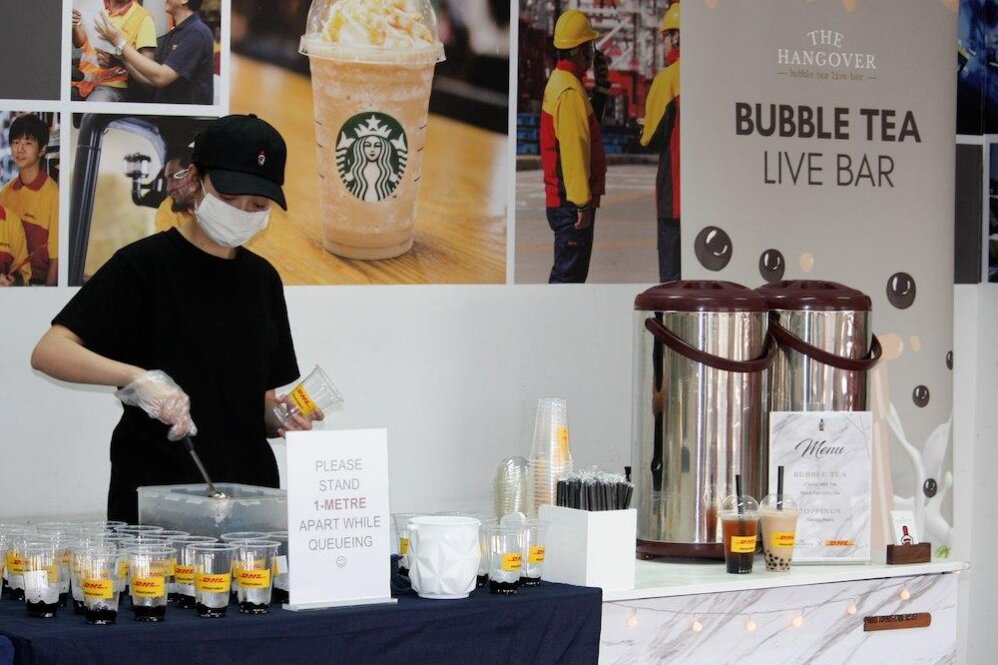 The Hangover Bubble Tea Live Bar crew in action at a DHL corporate event