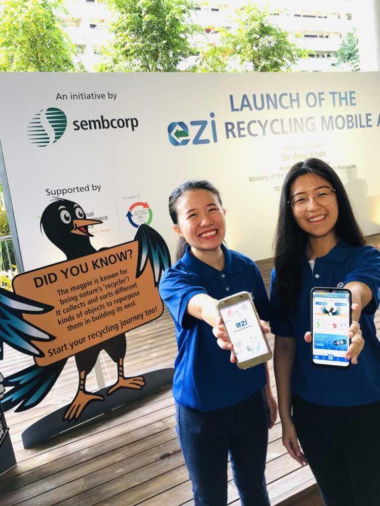 Faith (left) at the launch of SembWaste’s ezi mobile app