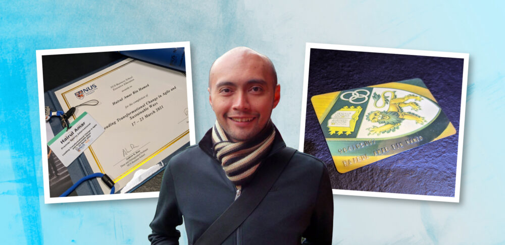 Hairul with his Executive Education certificate and student card from his BBA days.