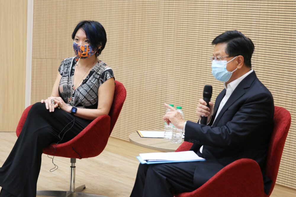 Jessica with moderator Prof Bernard during the Q&A discussion