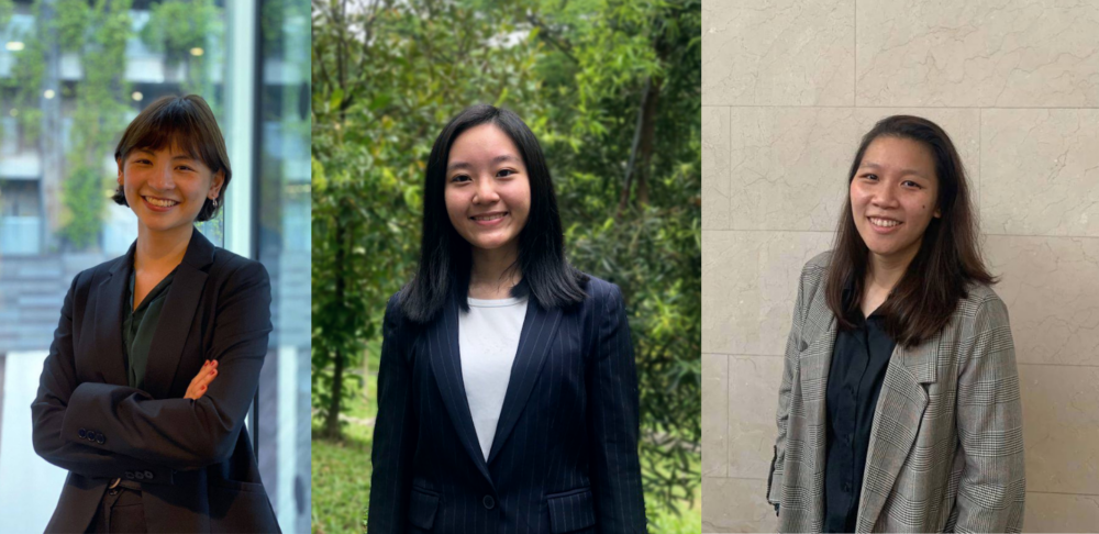 Club president Charmaine Ho (middle), flanked by her VP of Marketing and Partnerships Wong Shu Qing (right), and VP of Programmes & Operations Lauren Ong (left)