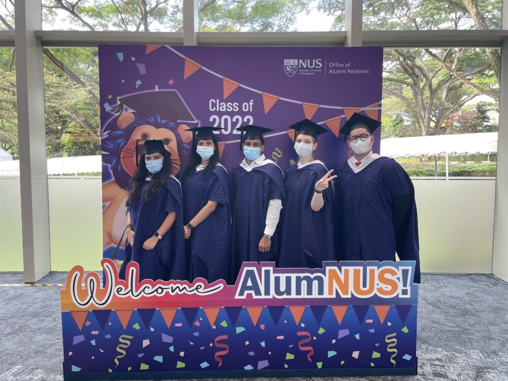 Happy graduates making full use of the photo walls and booths around the University Cultural Centre