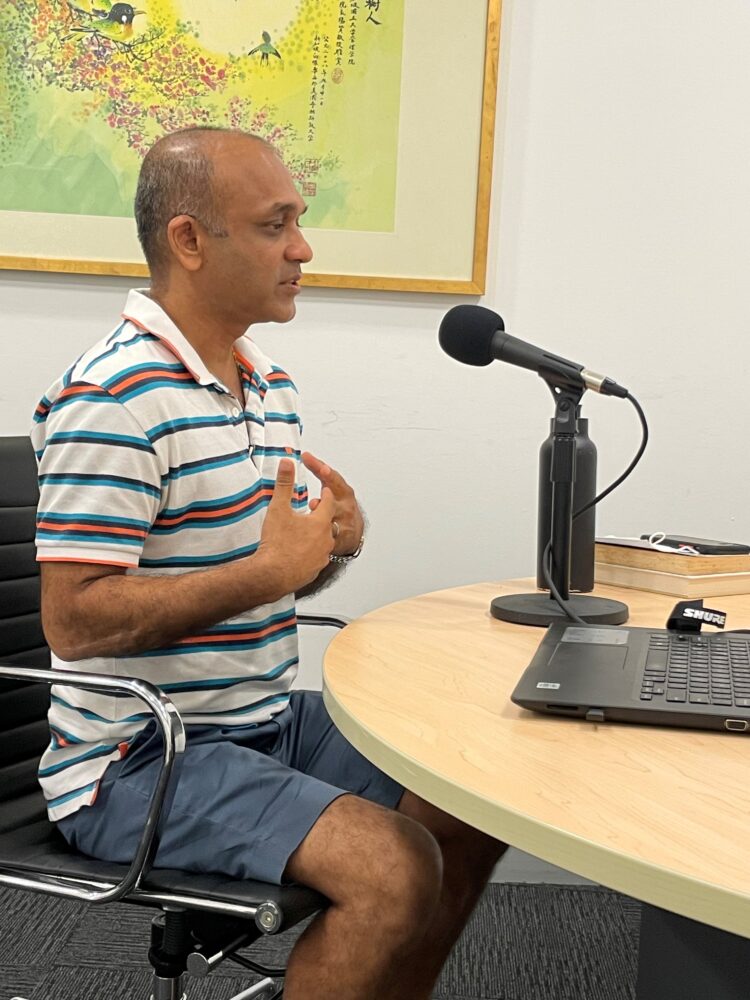 Prof Agarwal sharing passionately about his research in a recording session.