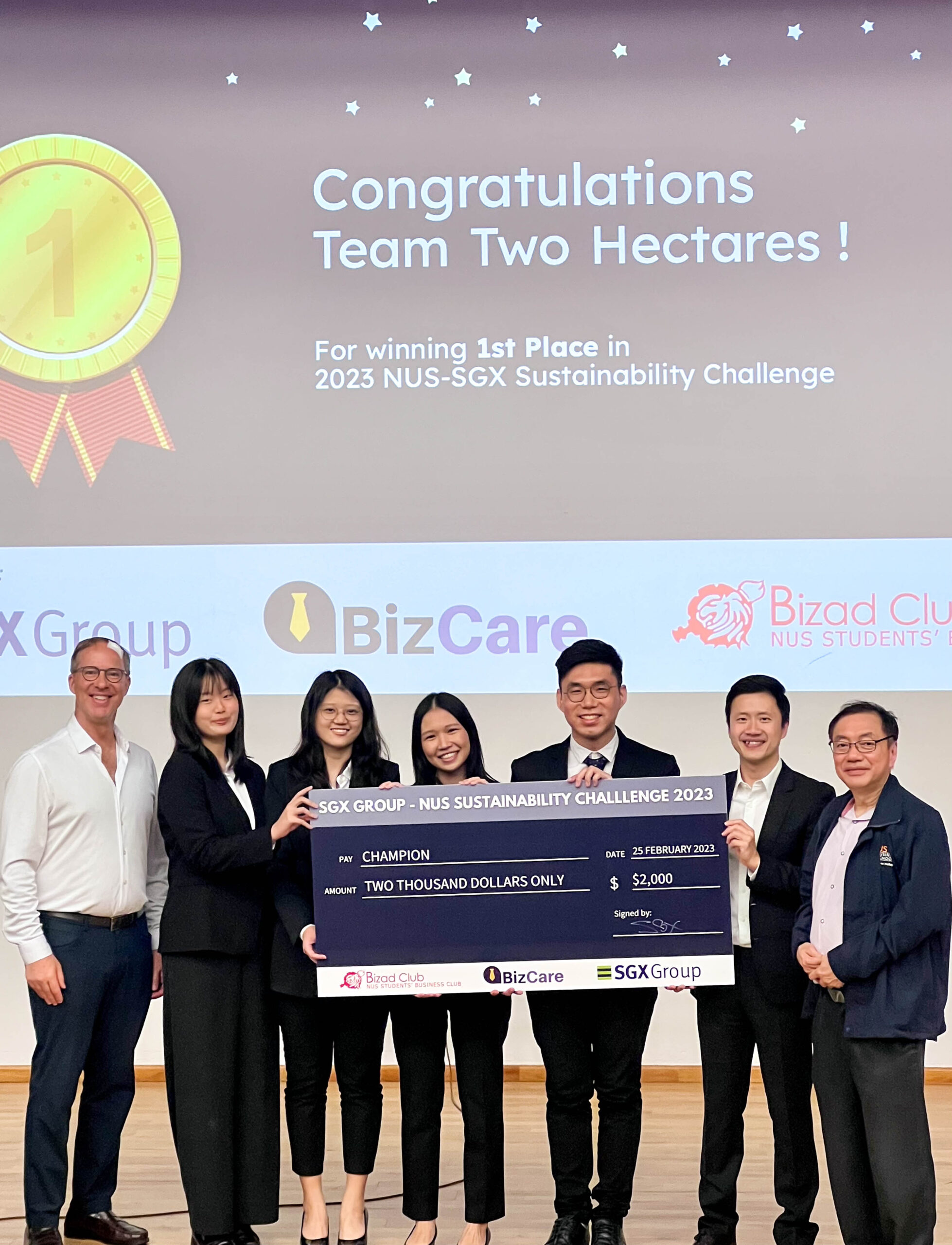 From left: panel judge Matt Dearth; Two Hectares’ Tee Xin Ying; Pong Yi Zhen; Jann Soh; Johnathon Tan; judges Michael Tang and Prof Lawrence Loh
