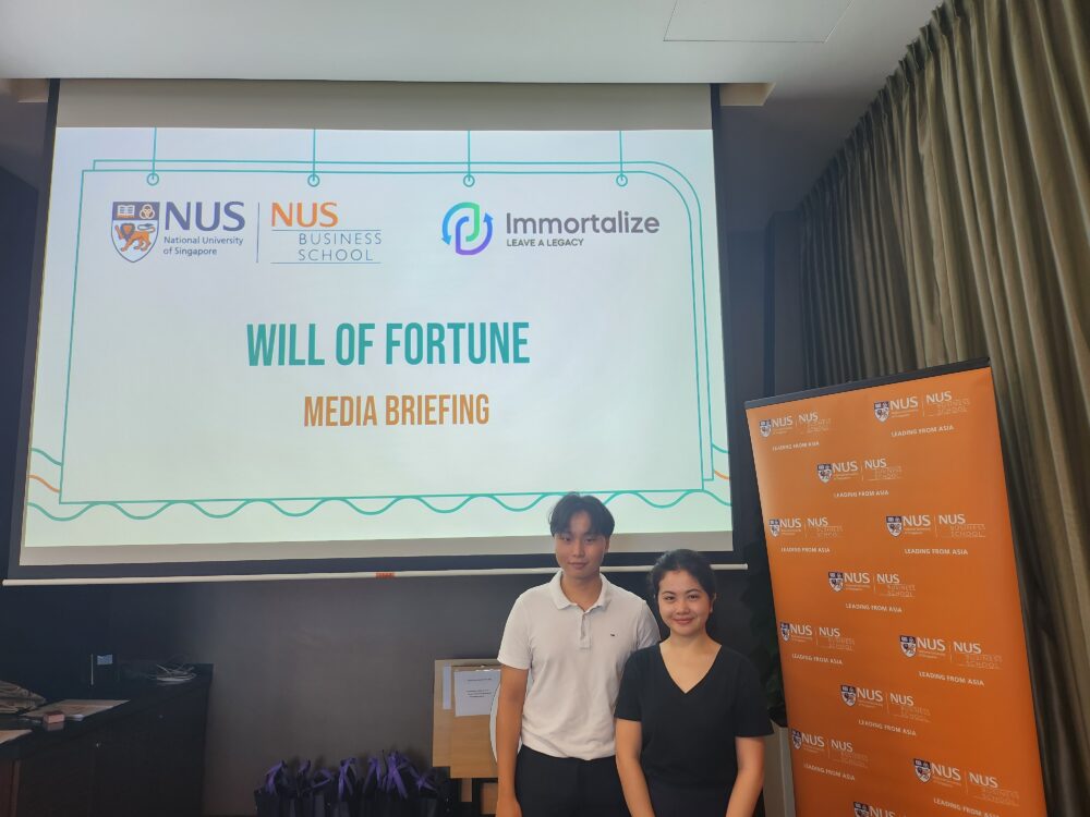 Photo 2: BBA students Chin Zer Shen Jonathan (left) and Tay Li Yi Mandy (Right) presented the game development journey in a media briefing. 


